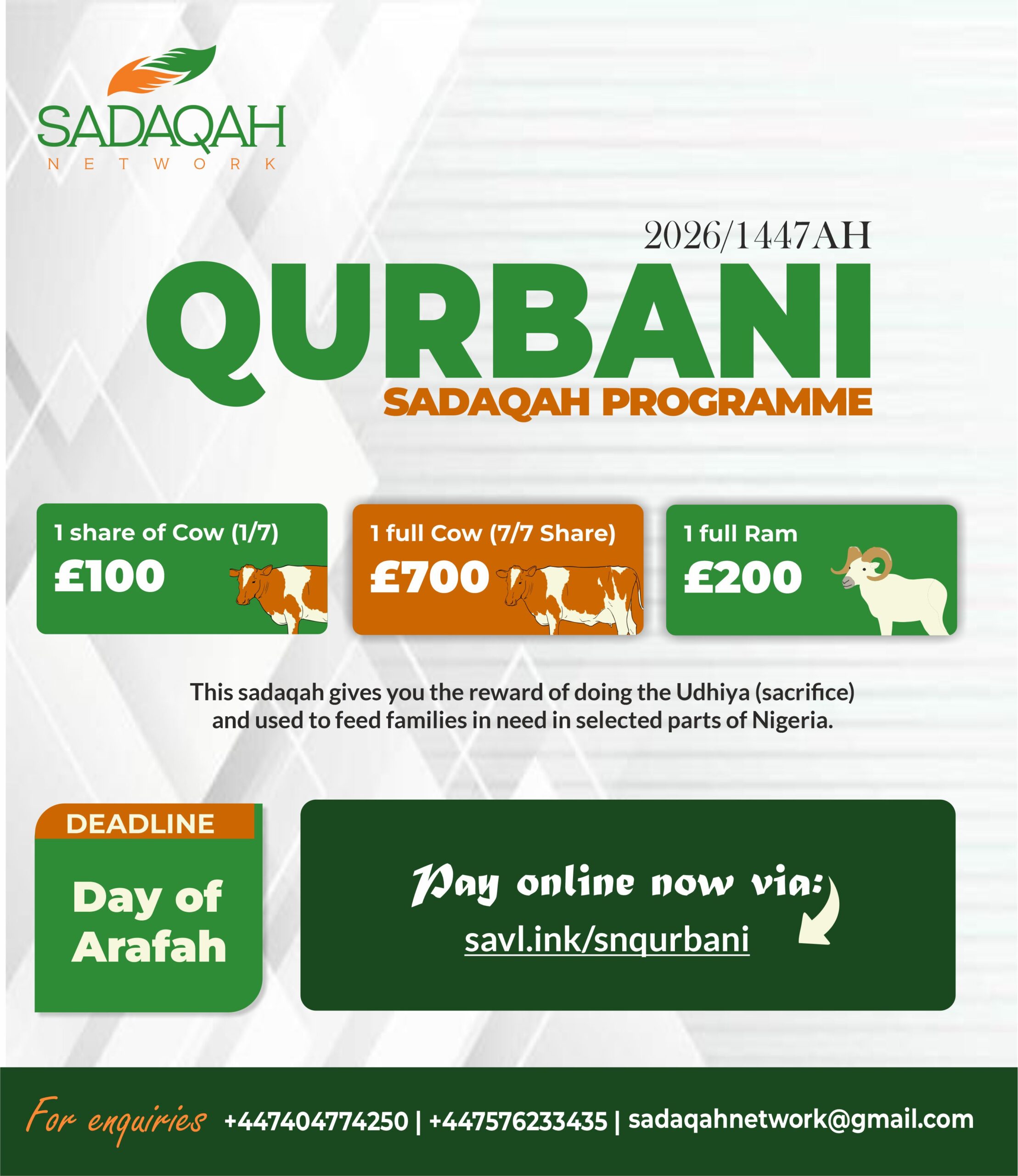 Sadaqah Network Qurbani 2026 campaign banner